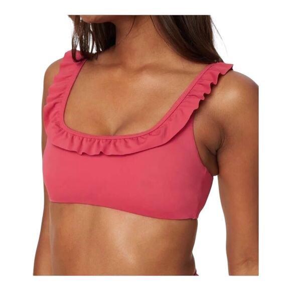 Andie NWT The Feminine Hydra Wide Straps Ruffle Accents Bikini Top Rosette Large - Picture 1 of 11